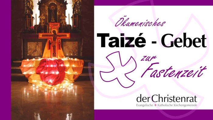 Religiöses Taizé-Gebetsplakat für die Fastenzeit mit Kerzen und einem Kreuz, herausgegeben vom derChristenrat.
