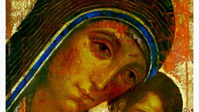 Die Ikone zeigt die Muttergottes mit dem Jesuskind