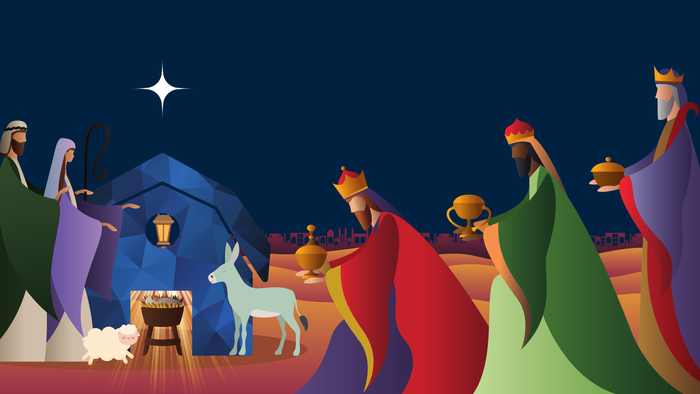 Julehistorie med tre koner og Jesusbarnet i en kuldede nat