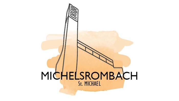 Das Logo zeigt eine Skisprungschanze mit dem Namen Michelsrombach.