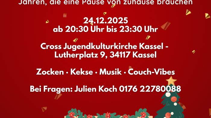 **Flyer für eine Jugendveranstaltung namens „Santas Couch Club“ am 24. Dezember 2025** Mit Spielen, Musik und gemütlicher Atmosphäre.