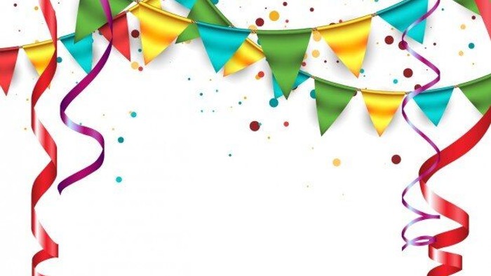 Festliche Dekoration mit bunten Girlanden und Konfetti