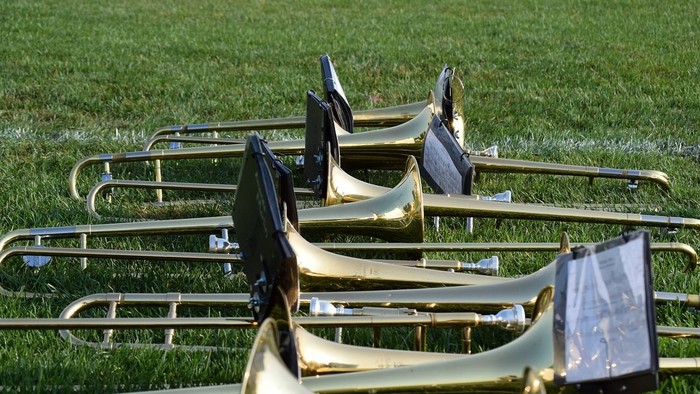 Mehrere umgefallene Stühle auf einem grasbewachsenen Bereich