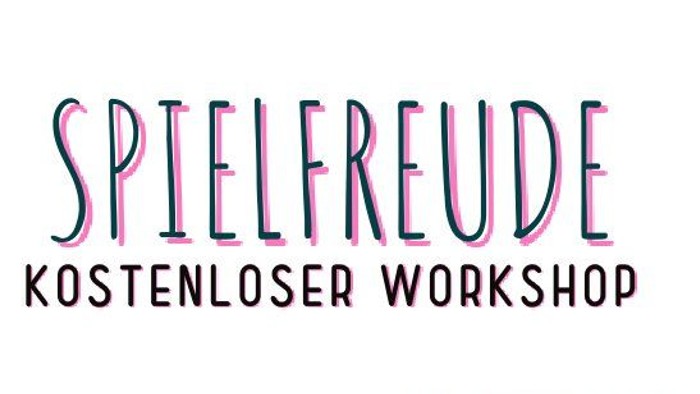 Plakat für eine Workshop-Veranstaltung mit dem Titel *„Spieletreude – Kostenloser Workshop“* mit Angaben zu Terminen, Uhrzeiten und Veranstaltungsort.
