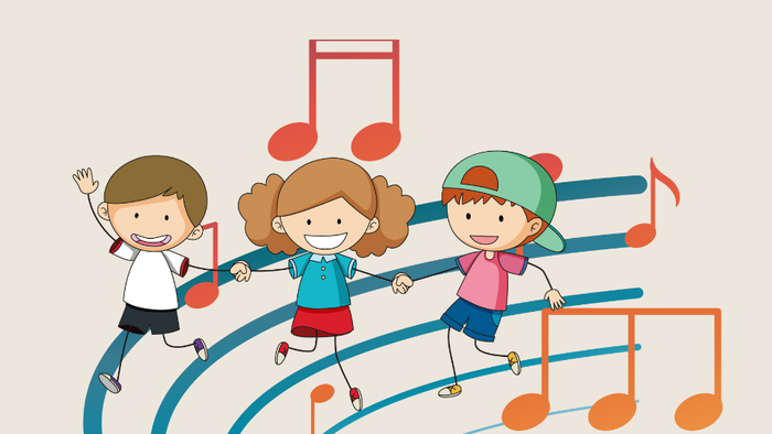 Børn spiller og danser til musik, 