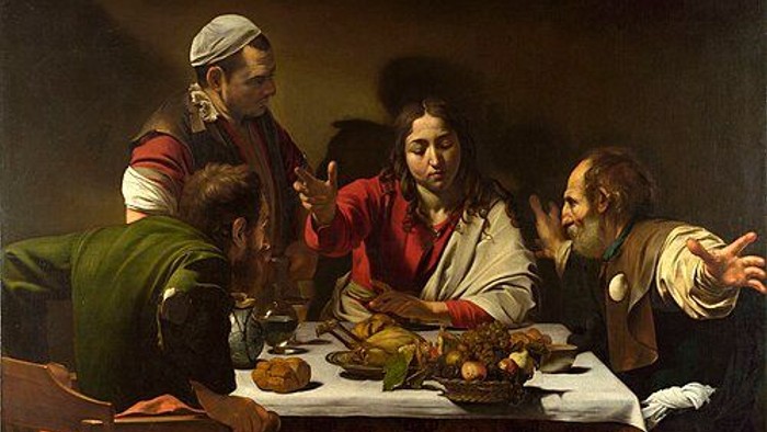 Eine dramatische Darstellung des Letzten Abendmahls mit intensiven Gesichtsausdrücken und einem von Kerzenlicht beleuchteten Tisch.