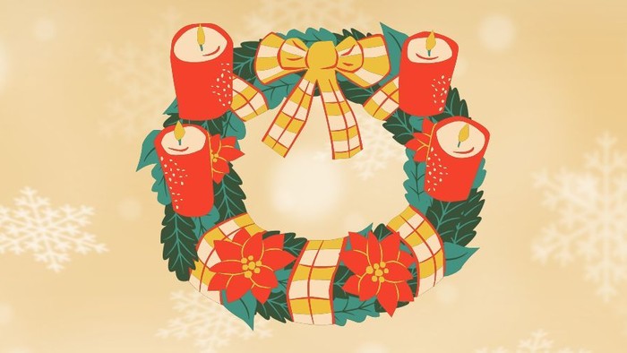 Grafik mit Adventskranz mit roten Kerzen