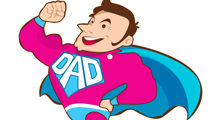 Tegnefilmsmand klædt ud som superhelt med 