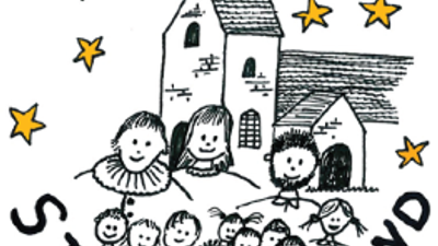 Barn og kirke med stjerner