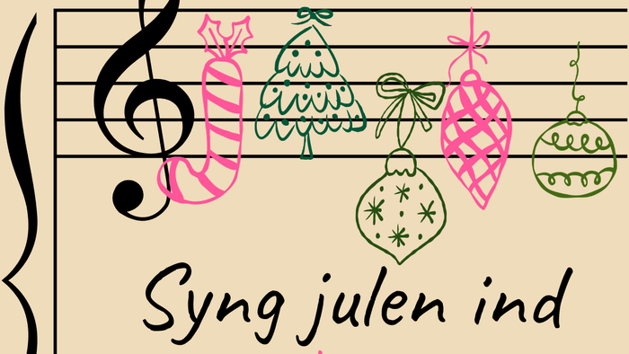 Juleinspireret nodeark med festlige dekorationer og sætningen