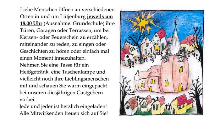 Einladung zum Lebendigen Adventskalender mit den Terminen für das Jahr 2o25 und Erläuterungen, was es bedeutet; 