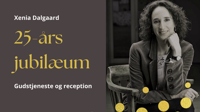Jubilæumsplakat til Xenia Dalgaards 25-års jubilæum med oplysninger om service og reception.