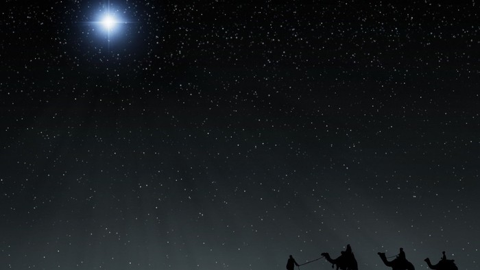 Drei Kamelreiter unter Sternenhimmel