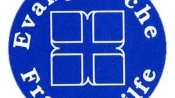 Das Logo der Evangelische Frauenhilfe mit blauem Hintergrund und weißem Symbol.