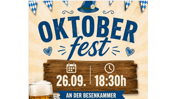 Plakat zur Bewerbung des Oktoberfest-Events, beginnend am 26. September um 18:30 Uhr in der Besenkammer.