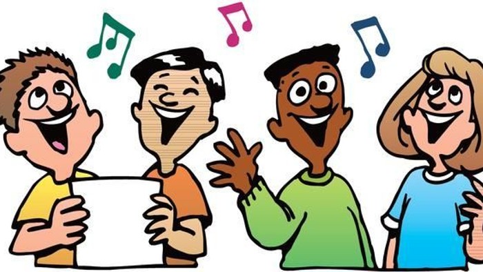 Fire børn synger og er glad