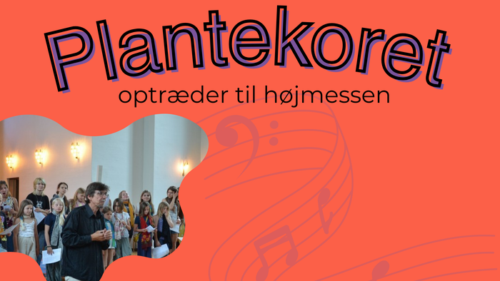 Et kor ved navn Plantekoret optræder til en højmesse, afbildet med et festligt publikum.