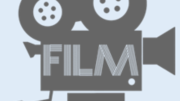 En filmkamera med spoler og ordet **