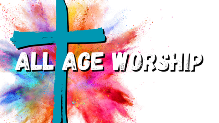 Cross with colorful background, text 