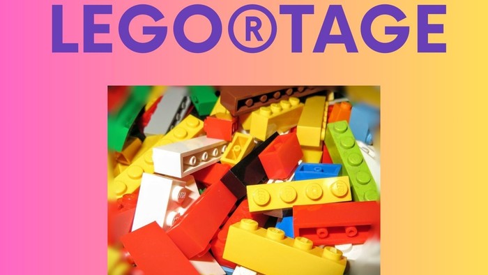 Lego-Steine in verschiedenen Farben auf einem Verlaufshintergrund