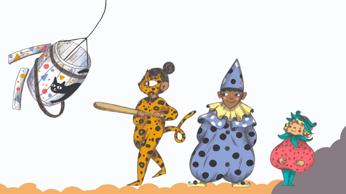 Farverige tegnefilmsfigurer, der promoverer en festivalbegivenhed med datoer, tidspunkter og stedoplysninger.