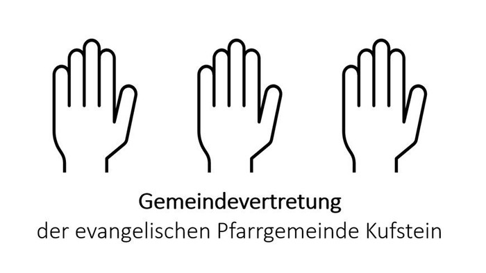 Drei erhobene Hände, Symbol für Gemeinschaft und Glauben in der evangelischen Pfarreigemeinde Kufstein