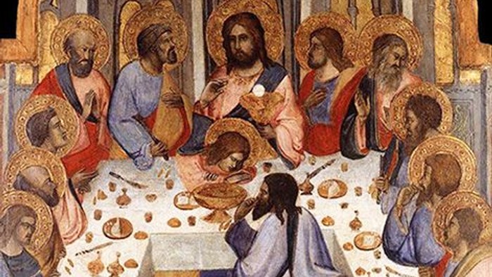 Religiøs maleri afbilder Jesus og hans disciple ved den sidste nadver.