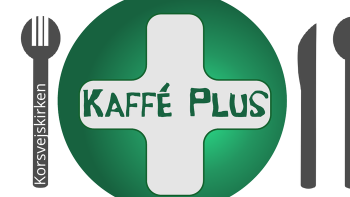 Kaffé Plus logo med kors og sporkniv