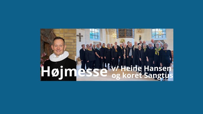 En højmesse ledet af fader Heine Hansen med koret Sangtus i en kirkelig ramme.