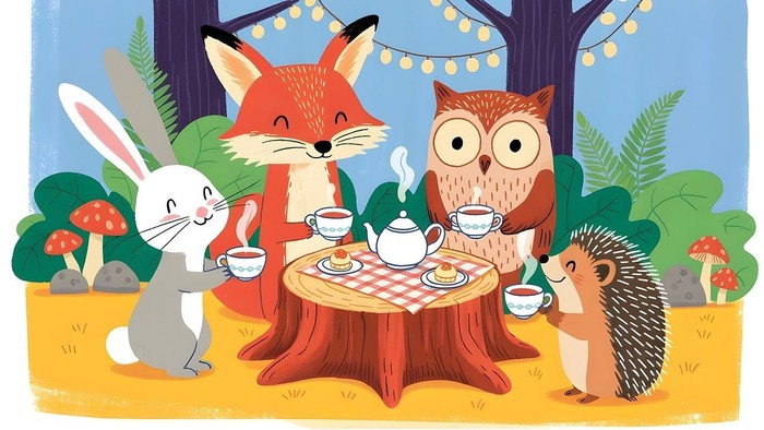 Illustration: Hase, Igel und Fuchs im Wald