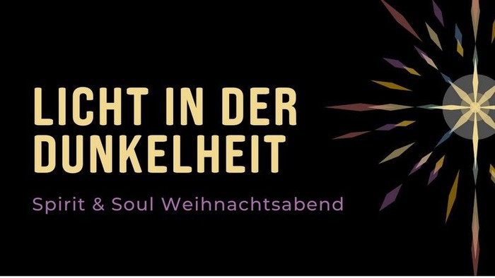 Feuerwerkshow mit dem Text „Licht in der Dunkelheit“ und „Spirit & Soul Weihnachtsabend“