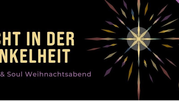 Feuerwerkshow mit dem Text „Licht in der Dunkelheit“ und „Spirit & Soul Weihnachtsabend“