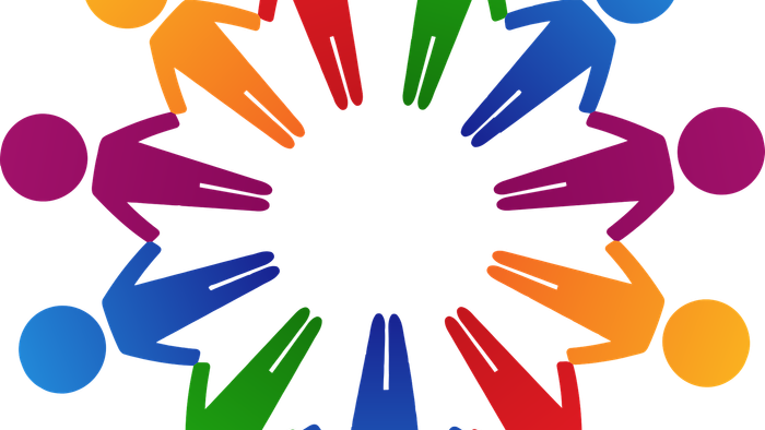 Colorful figures holding hands in a circle