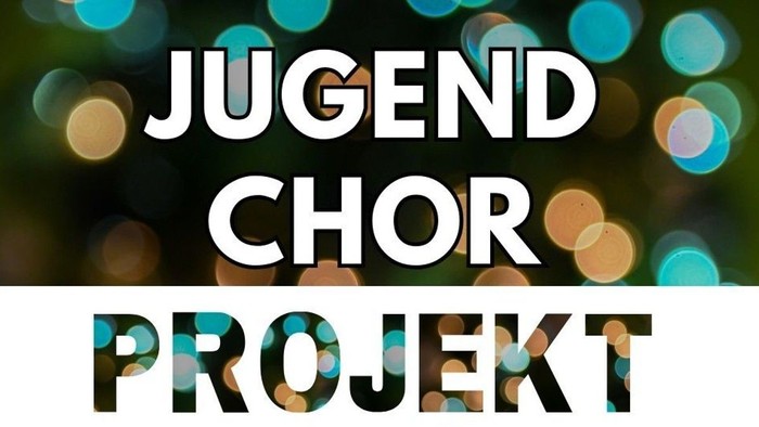 Logo für *„Jugend Chor Projekt“*, ein Jugendchor-Projekt mit farbenfrohem, unscharfem Bokeh-Licht-Hintergrund.