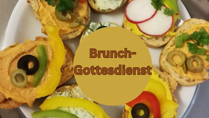 Bunte Brunch-Häppchen auf einem Tablett für eine Veranstaltung mit dem Titel „Brunch-Gottesdienst“ am 7. Juni um 11 Uhr.