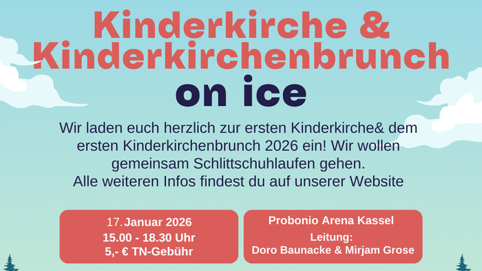 Plakat für Kindergottesdienst und Kindergottesdienst-Mittagessen auf dem Eis, 17. Januar 2026