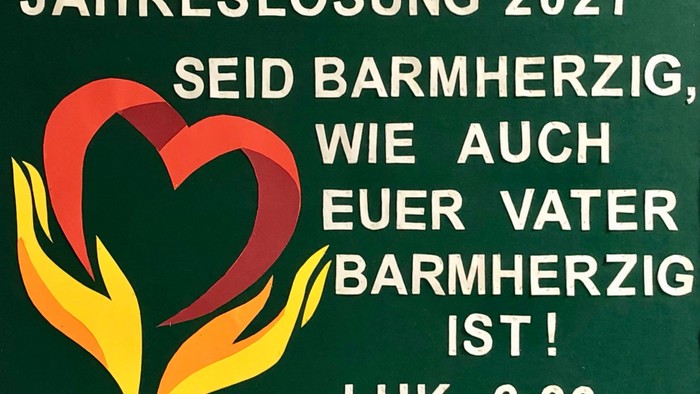 Jahreslosung 2021 mit Herz und Flammen, Bibelzitat Luk. 6,36
