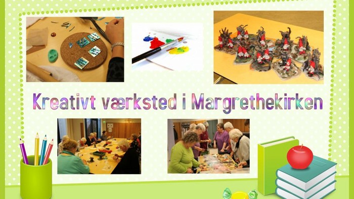 Kreativt værksted i Margrethekirken med børn og materialer