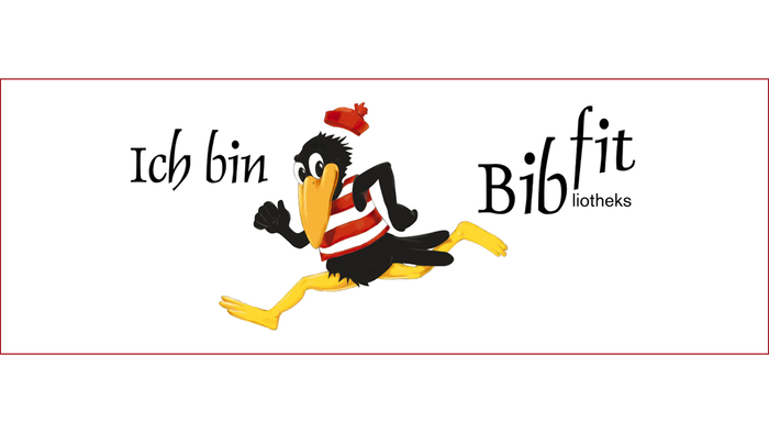 Ein Cartoon-Vogel in Sportkleidung rennt, daneben steht 