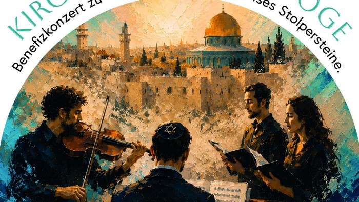 Plakat für ein Benefizkonzert mit jüdischem Thema, das Musik und Chor in der Pauluskirche Kamen präsentiert.