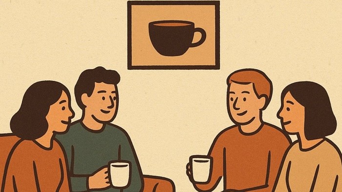 Fire venner, der nyder te sammen.