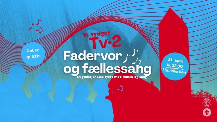 Reklameplakat for en gratis TV-2 religiøs koncert med kor, der synger