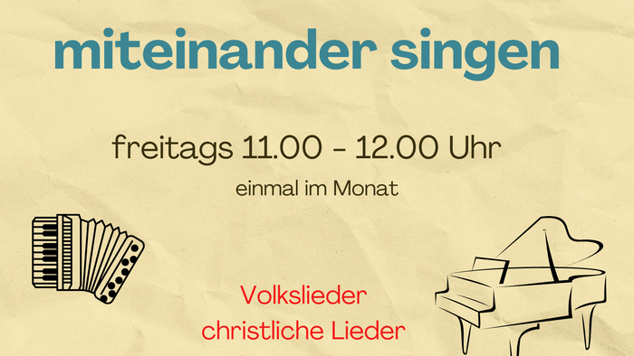 Clipbild mit Akkordeon und Flügel, Titel und Uhrzeit