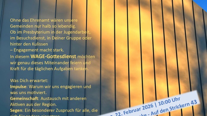 Einladung zum Ehrenamtsgottesdienst am 22. 02.2026 um 10 Uhr in der Emmauskirche Geseke.