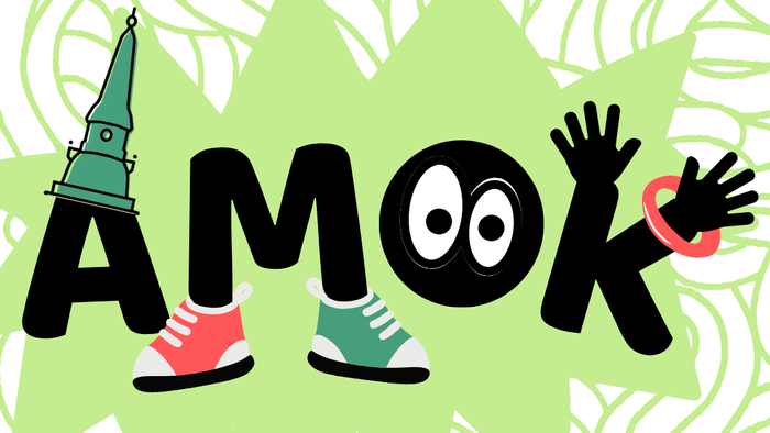 En mavegrib med hat og sko i en farverig, grafitisk stil.