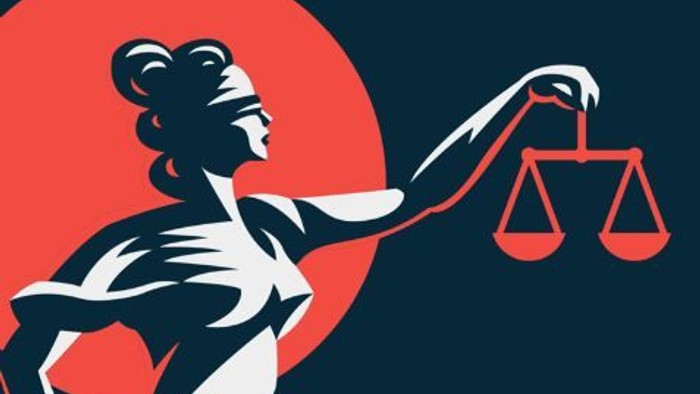 Symbolische Darstellung der Justitia mit Waage, die Gerechtigkeit und Unparteilichkeit im Recht verkörpert.