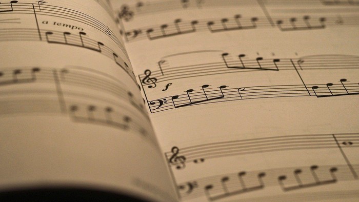 Notenblatt mit Musiknoten und Taktstriche