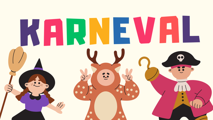 Drei lustige Figuren bei der Kinderkarneval