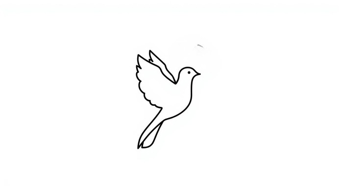 Eine einfache Strichzeichnung einer fliegenden Taube oder eines fliegenden Taubers.