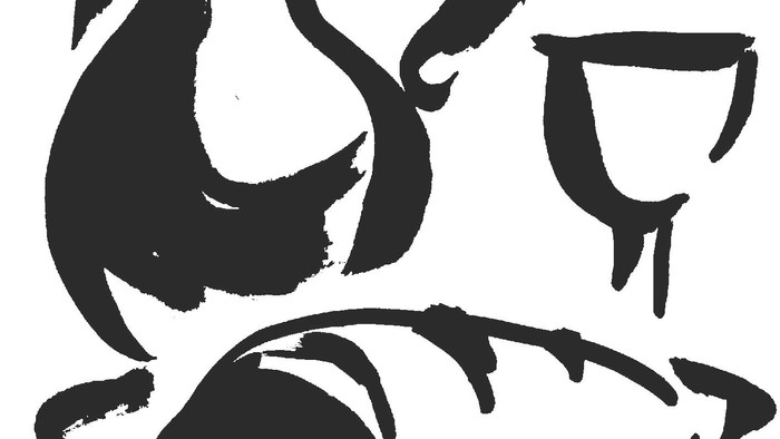 Ein Krug, eine Tasse und ein Brot sind skizzenhaft dargestellt